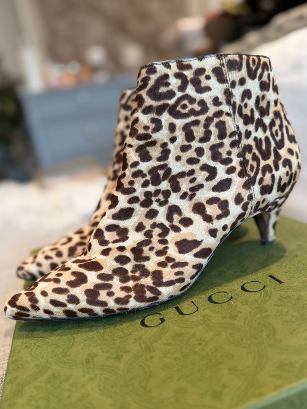 Sam Edelman Kinsey Leopard-Print Calf Skin Kitten Heel Ankle Boots